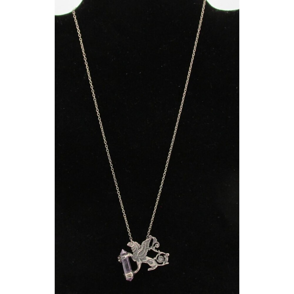 925 Sterling Silver Griffin Gryphon Amethyst Crystal Point Necklace Fantasy - Picture 4 of 7